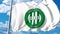 Waving flag with AS Saint Etienne football club logo. 4K editorial clip