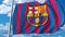 Waving flag with Barcelona football team logo. 4K editorial clip