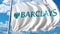 Waving flag with Barclays logo against sky and clouds. Editorial 3D rendering