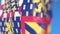 Waving flag of Bourgogne-Franche-Comte, a region of France. Close-up, 3D rendering