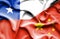 Waving flag of China and Chile