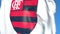 Waving flag with Clube De Regatas Do Flamengo football club logo, close-up. Editorial 3D rendering