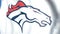 Waving flag with Denver Broncos team logo, close-up. Editorial 3D rendering