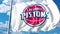 Waving flag with Detroit Pistons professional team logo. Editorial 3D rendering