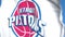 Waving flag with Detroit Pistons team logo, close-up. Editorial 3D rendering