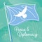 Waving flag with a dove bird Peace and diplomacy flat concept Vector