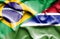 Waving flag of Gambia and Brazil