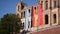 Waving flag of Germany, Bavaria and EU on Maximilianeum