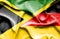 Waving flag of Germany and Jamaica