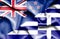 Waving flag of Greece and New Zealand