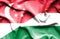 Waving flag of Hungary and Singapore