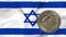 Waving flag of Israel and rotating reverse of 2 sheqalim coin. 3d animation in 4k video.