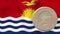 Waving flag of Kiribati and rotating reverse of Kiribati coin. 3d animation in 4k video.