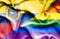 Waving flag of LGBT and Ecuador