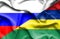 Waving flag of Mauritius and Russia