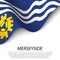 Waving flag of Merseyside is a county of England on white backgr