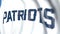 Waving flag with New England Patriots team logo, close-up. Editorial loopable 3D animation