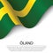 Waving flag of Oland is a province of Sweden on white background