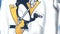 Waving flag with Pittsburgh Penguins NHL hockey team logo, close-up. Editorial 3D rendering