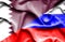 Waving flag of Russia and Qatar