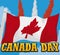 Waving Flag and Sky with Airshow Demonstration for Canada Day, Vector Illustration