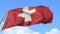 Waving flag of Switzerland, low angle view. Loopable slow motion 3D animation