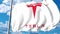 Waving flag of Tesla, Inc. against cloud and sky. Editorial clip