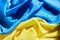 Waving flag of Ukraine, Blue and yellow colors of fabric curved flag of Ukraine