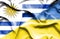 Waving flag of Ukraine and Uruguay