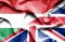 Waving flag of United Kingdom and Hungary