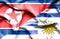 Waving flag of Uruguay and North Korea