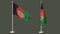 Waving on a flagpole and twisted flags of the Islamic Republic of Afghanistan on a neutral background. 3D rendering.