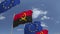 Waving flags of Angola and the European Union EU, loopable 3D animation
