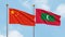 Waving flags of China and Maldives on sky background. Illustrating International Diplomacy, Friendship and Partnership with