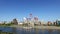 Waving Flags in Mud Island River Park Seven Flagpoles, Memphis, Tennessee. Hernando de Soto Bridge and Mississippi River in