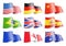 Waving flags of popular countries on a white background.