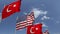 Waving flags of Turkey and the USA, 3D rendering