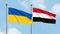 Waving flags of Ukraine and Yemen on sky background. Illustrating International Diplomacy, Friendship and Partnership with Soaring