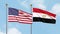 Waving flags of the United States of America and Egypt on sky background. Illustrating International Diplomacy, Friendship and