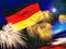 Waving german flag against sunset sky with colorful exploding fireworks. Celebration reunion day concept. Germany flag with salute