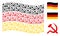 Waving Germany Flag Pattern of Sickle And Hammer Icons