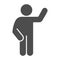 Waving gesture solid icon. Man with hand raised up and left hand down glyph style pictogram on white background. Hello
