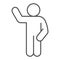 Waving gesture thin line icon. Man with raised hand and lowered hand on the right outline style pictogram on white