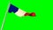 Waving glorious flag of France on green screen, isolated - object 3D rendering