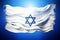 Waving Israeli flag with a star of David banner. Patriotic concept with national state symbols. White Flag of Israel on blue
