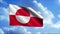 Waving national flag of Greenland in realistic 3D style. Motion. Moving red and white flag against cloudy sky, seamless