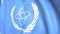 Waving national flag of the International Atomic Energy Agency IAEA close-up, editorial 3D rendering
