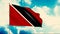 Waving national flag of Trinidad and Tobago in realistic 3D style. Motion. Moving red, black, and white flag against