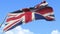 Waving national flag of the United Kingdom, low angle view. Loopable slow motion 3D animation
