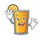 Waving orange juice character cartoon